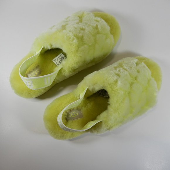 UGG Fluff Yeah Poppy Slide Platform SLIPPERS Size 7 38 Pollen Lime Yellow NEW - Picture 4 of 10